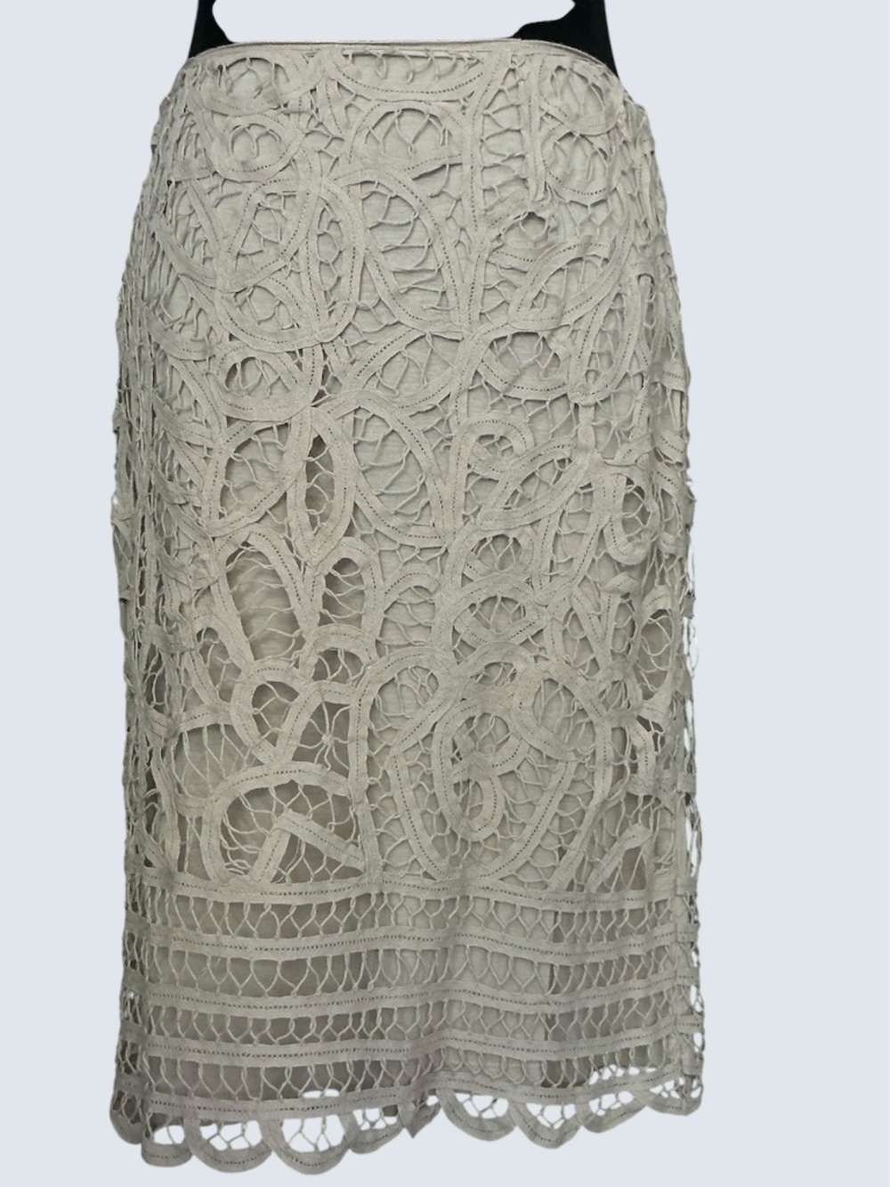 Macy’s INC Beige Cotton Battenberg Lace Overlay Scallop Hem Straight Skirt SZ 6